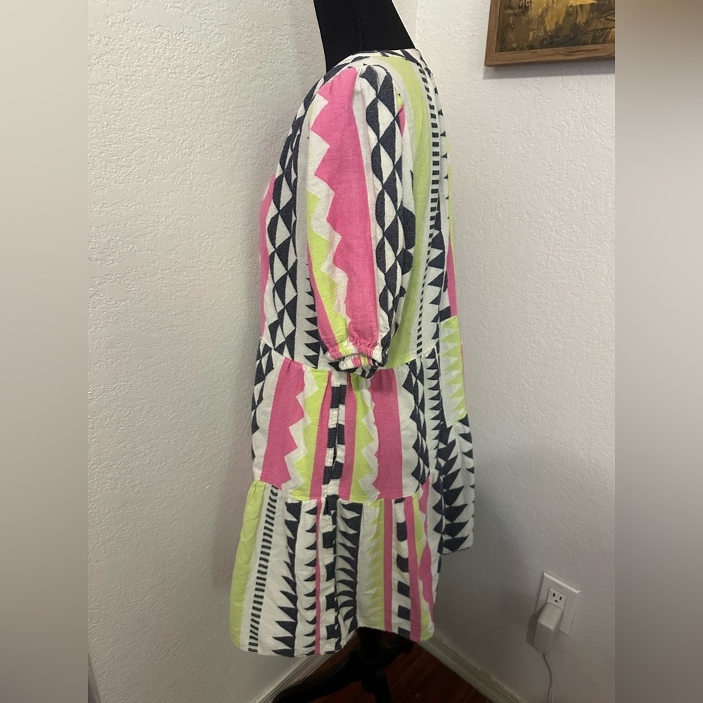Velvet by Graham & Spencer Danica Short Tiered Neon Geo Jacquard Mini Dress - S - Picture 3 of 7